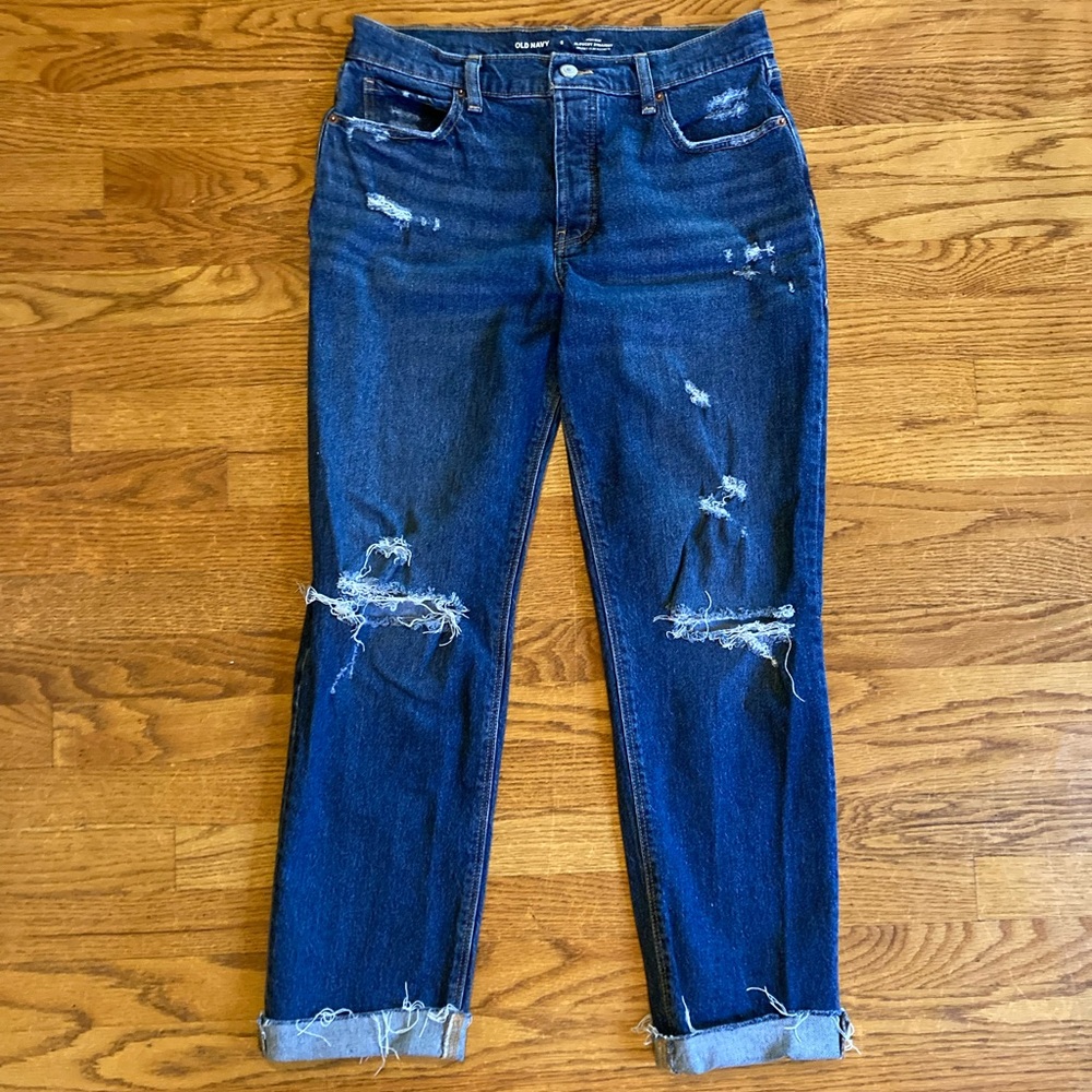 Women’s Old Navy slouchy straight high rise medium wash distressed jeans sz 6